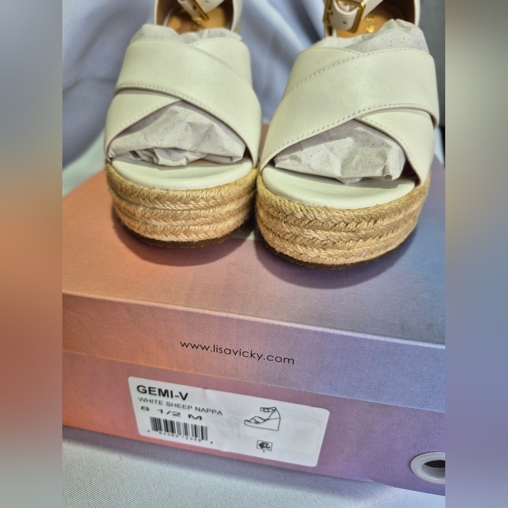 Lisa Vicky Women’s Size 8.5 NWB White Sheep Nappa Wedge Shoe - Picture 2 of 7